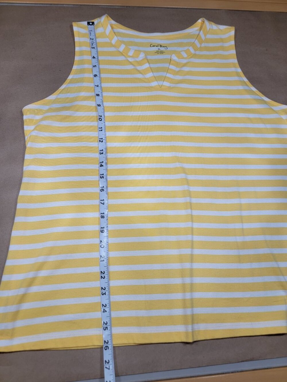 Coral Bay Size XL Yellow & White Striped V-Notch Neckline Sleeveless Top - Picture 8 of 10